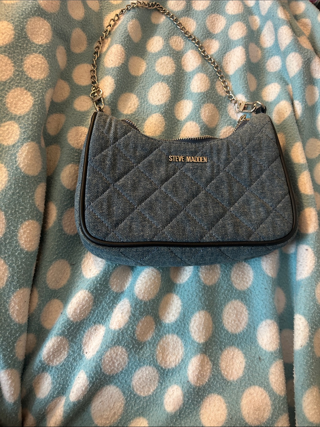 Steve Madden Quilted Denim Shoulder Bag In Denim Blue With Chain Strap
